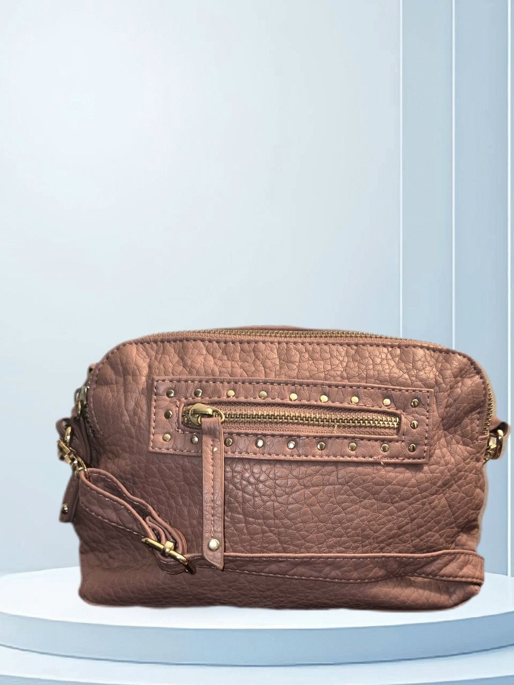 Under One Sky Pebbled Crossbody Bag in Rose Brown with Gold Hardware
